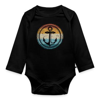 Nautical Boat Anchor Sailor Sailing - Organic Longsleeve Baby Bodysuit - black - Front