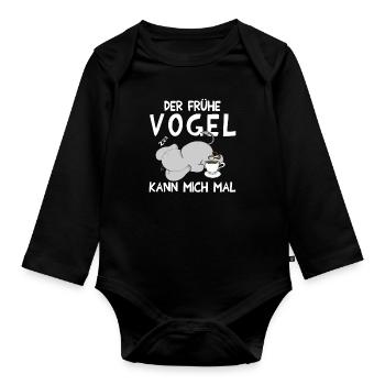 Der Frühe Vogel kann mich mal Elefant Kaffee - Baby Bio-Langarm-Body - Schwarz - Vorne