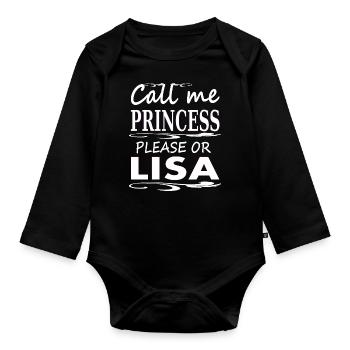 My name is Lisa, I'm Lisa, maiden name, gift - Organic Longsleeve Baby Bodysuit - black - Front