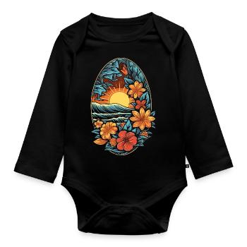 Surf Vibes: Vintage Retro Surfing Illustration - Organic Longsleeve Baby Bodysuit - black - Front