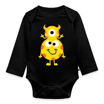 Happy Double Monster - Organic Longsleeve Baby Bodysuit - black - Front