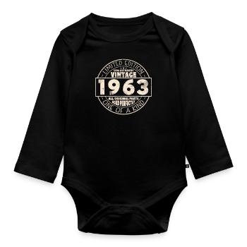 1963 Anniversaire Vintage Cadeau Rétro - Body Bébé bio manches longues - noir - Devant