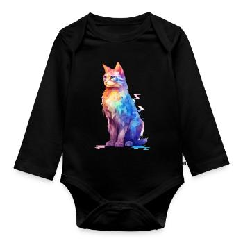 Vibrant Cat Themed Tops - Organic Longsleeve Baby Bodysuit - black - Front