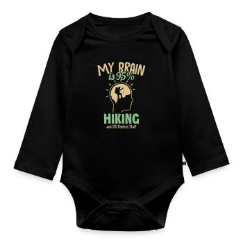 My Brain is 95% Hiking Trekking Bergwandern - Baby Bio-Langarm-Body - Schwarz - Vorne