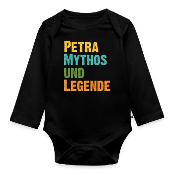 Mythos Petra die Legende Vorname Petra - Baby Bio-Langarm-Body - Schwarz - Vorne
