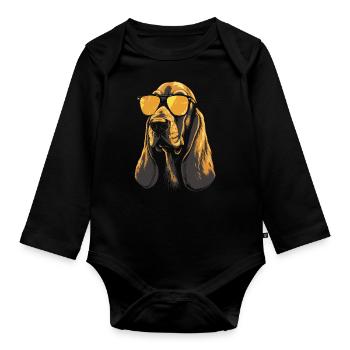 Basset Hound Cool Sunglasses - Organic Longsleeve Baby Bodysuit - black - Front