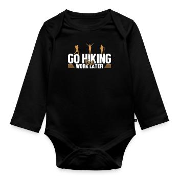 Hiking First Work Later Bergwandern Hiking - Baby Bio-Langarm-Body - Schwarz - Vorne