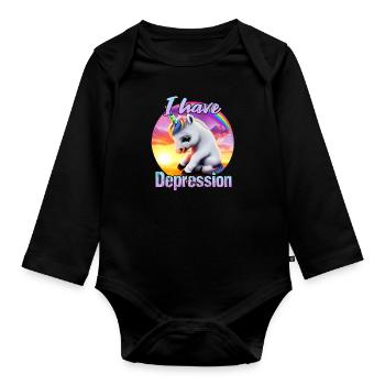 Depressed unicorn in sunset - Organic Longsleeve Baby Bodysuit - black - Front