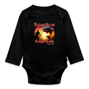 The Bigger the Fish the Bigger the Smile - Baby Bio-Langarm-Body - Schwarz - Vorne
