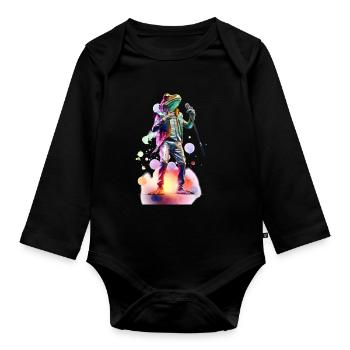 Singender Frosch Schlager, by NeonCat - Baby Bio-Langarm-Body - Schwarz - Vorne
