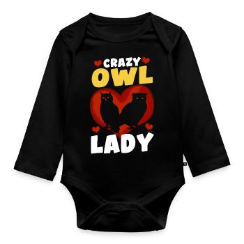 Passionné d’oiseaux de proie Chouette nocturne Lady Ornith - Body Bébé bio manches longues - noir - Devant