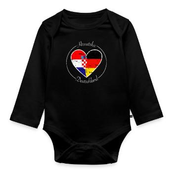 Hrvastka und Deutschland Herz Logo weiß - Baby Bio-Langarm-Body - Schwarz - Vorne