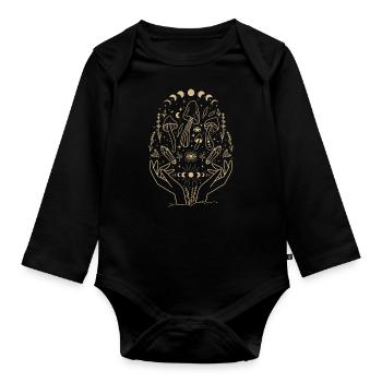 Boho Mushrooms Cottage Core Aesthetic Goblincore - Organic Longsleeve Baby Bodysuit - black - Front