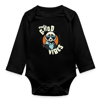 Only Good Vibes: Good Life Panda mit Sonnenbrille - Baby Bio-Langarm-Body - Schwarz - Vorne