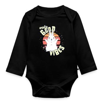 Only Good Vibes: Good Life Kawaii Cartoon Hase - Baby Bio-Langarm-Body - Schwarz - Vorne