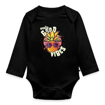 Only Good Vibes: Good Life Ananas mit Sonnenbrille - Baby Bio-Langarm-Body - Schwarz - Vorne