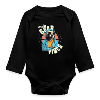 Only Good Vibes: Good Life Faultier mit Jacke - Baby Bio-Langarm-Body - Schwarz - Vorne