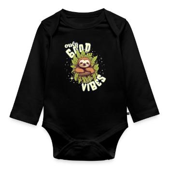 Only Good Vibes: Good Life Süßes Cartoon Faultier - Baby Bio-Langarm-Body - Schwarz - Vorne