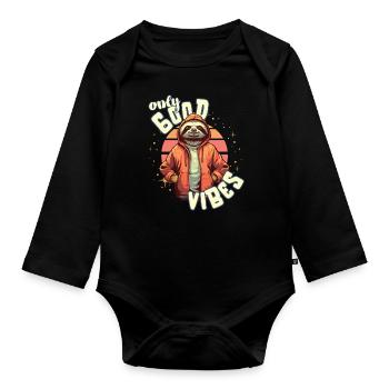 Only Good Vibes: Good Life Faultier mit Jacke - Baby Bio-Langarm-Body - Schwarz - Vorne