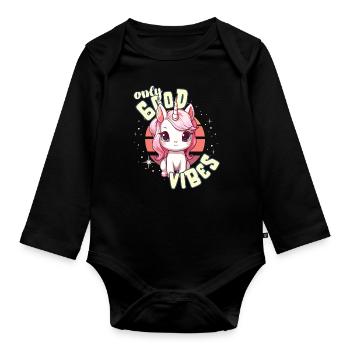 Seulement de bonnes vibrations: Bonne vie Licorne magique mignonne - Body Bébé bio manches longues - noir - Devant