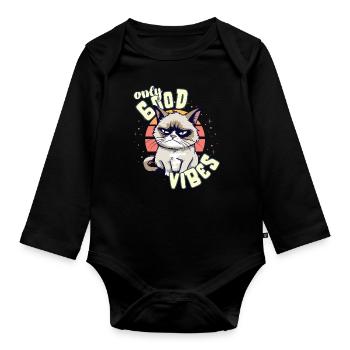Only Good Vibes: Good Life Angry Cartoon Cat - Body Bébé bio manches longues - noir - Devant