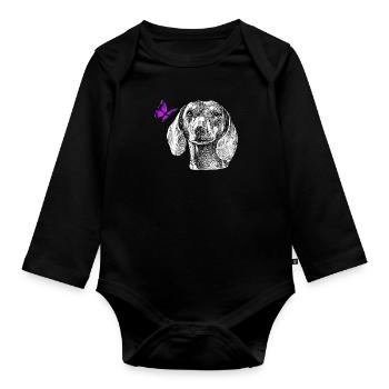 Dackel mit Schmetterling - Baby Bio-Langarm-Body - Schwarz - Vorne