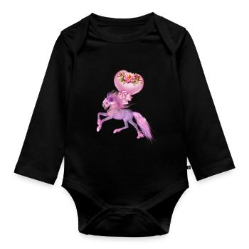 Merveilleux poulain fantastique avec des cœurs. - Body Bébé bio manches longues - noir - Devant