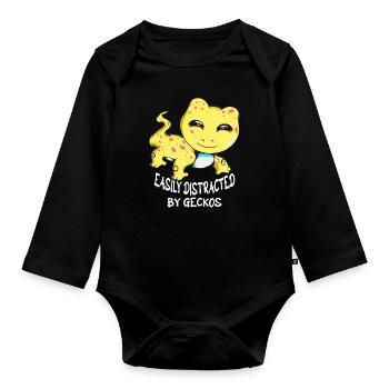Easily distracted by geckos lizard breeders - Organic Longsleeve Baby Bodysuit - black - Front