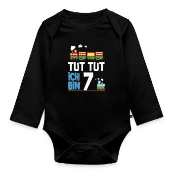7. Geburtstag Tut Tut Eisenbahn - Baby Bio-Langarm-Body - Schwarz - Vorne