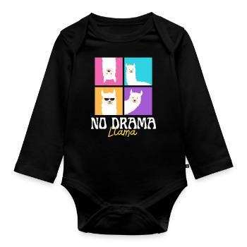 No drama llama - Organic Longsleeve Baby Bodysuit - black - Front