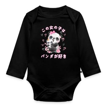 Panda Liebe Mama Panda Bär - Baby Bio-Langarm-Body - Schwarz - Vorne