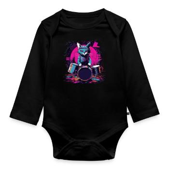 Cat Drummer Music Animal Drums Wild Cat - Body Bébé bio manches longues - noir - Devant
