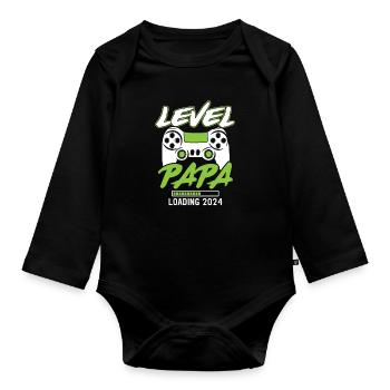 Papa Level Loading 2024 - Organic Longsleeve Baby Bodysuit - black - Front
