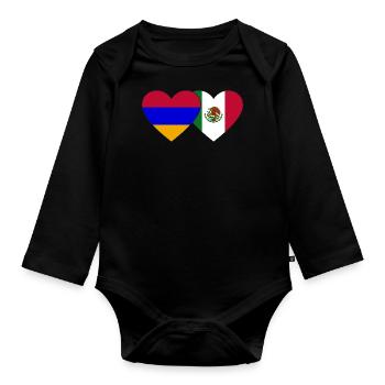 Arménie Mexique Drapeau Coeur - Body Bébé bio manches longues - noir - Devant