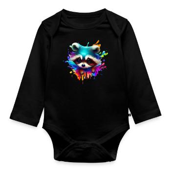 Bunter Waschbär mit Farbklecksen - Baby Bio-Langarm-Body - Schwarz - Vorne