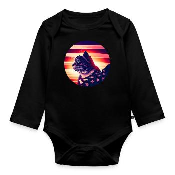 Coucher de soleil de chat américain - Body Bébé bio manches longues - noir - Devant