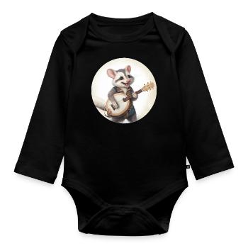 L’opossum joue du banjo - Body Bébé bio manches longues - noir - Devant