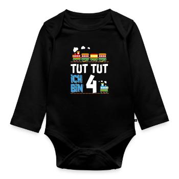 4. Geburtstag Tut Tut Eisenbahn Zug 4 Jahre - Baby Bio-Langarm-Body - Schwarz - Vorne