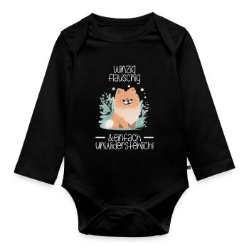Zwergspitz: Winzig Flauschig und Unwiderstehlich - Baby Bio-Langarm-Body - Schwarz - Vorne