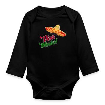 Viva Mexico - Fiesta Party - Baby Bio-Langarm-Body - Schwarz - Vorne