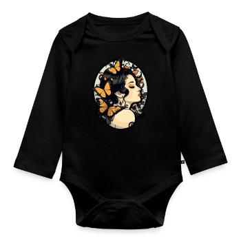 Fille gothique aux papillons: esthétique gothique - Body Bébé bio manches longues - noir - Devant