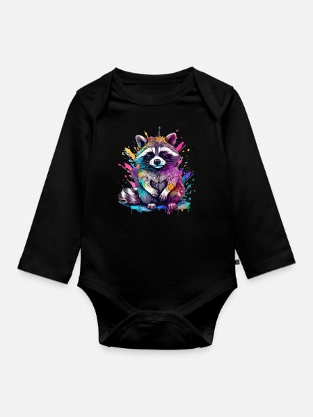 Bunter Waschbär - Baby Bio-Langarm-Body - Schwarz