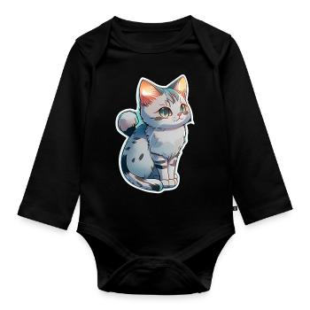 niedliches kleines graues Kätzchen - Baby Bio-Langarm-Body - Schwarz - Vorne