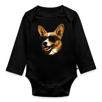 Corgi Sonnenbrille - Baby Bio-Langarm-Body - Schwarz - Vorne
