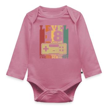 Level 18 Unlocked - Organic Longsleeve Baby Bodysuit - mauve - Front