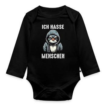 Pinguin Zwergpinguine Kaiserpinguin - Baby Bio-Langarm-Body - Schwarz - Vorne