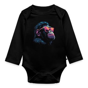 Lunettes de soleil cool chimpanzées - Body Bébé bio manches longues - noir - Devant