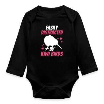 Un oiseau kiwi distrait le kiwi de Nouvelle-Zélande - Body Bébé bio manches longues - noir - Devant