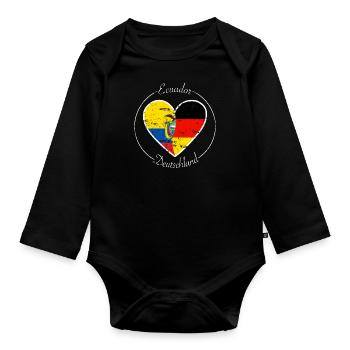 Ecuador and Germany heart logo white - Organic Longsleeve Baby Bodysuit - black - Front