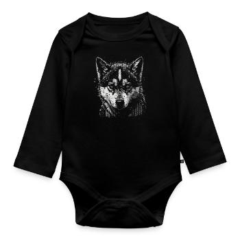 Husky puppy - Organic Longsleeve Baby Bodysuit - black - Front